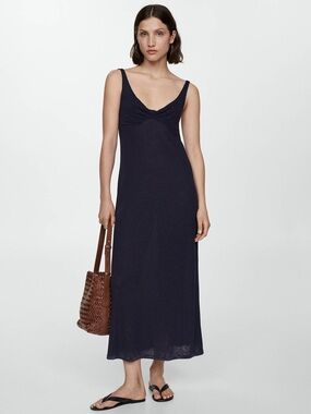 Mango linen dress navy